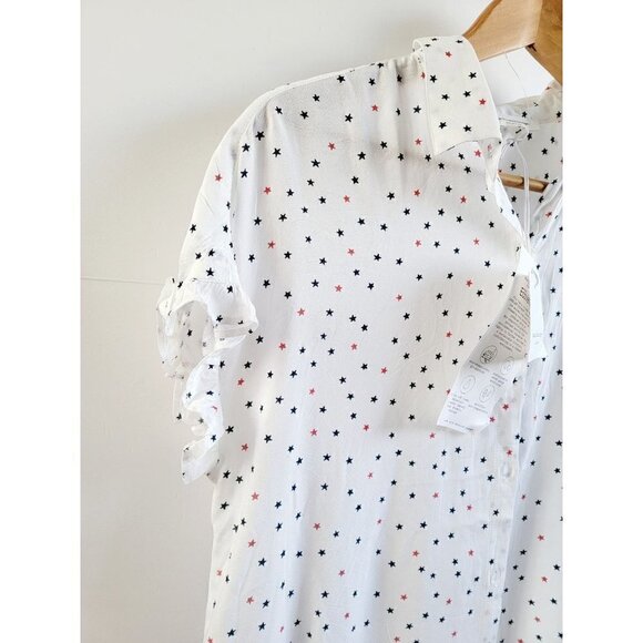 Beach Lunch Lounge 4th Of July Stars Print Button Down Short Sleeve Shirt Size S - Picture 6 of 10